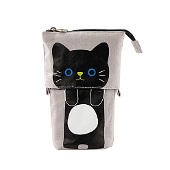 Cat Shape Canvas Shrinkable Pencil Case Zipper Pouches, Multi-Purpose Pen Holder, for Office & School Supplies, Rectangle, Cat Shape, 100~170x120x52mm