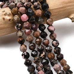 Родонит Природные родонит бисер нитей, звезды вырезать круглые бусы, граненые, 5~6x5~6x5~6 мм, отверстие : 1~1.2 мм, около 64~68 шт / нитка, 14.80''~15.04'' (37.6~38.2 см)