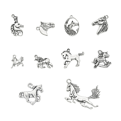 Antique Silver Tibetan Style Pendants, Horse, Antique Silver, 7.4x7.3x2.5cm, 100pcs/box
