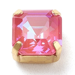 Фуксиновый Шить на горный хрусталь, флуоресцентный стиль мокко, стекло горный хрусталь, с золотыми тонами латунных зубьев, аксессуары для одежды, граненые, квадратный, красно-фиолетовые, 8x8x6 мм, отверстие : 1 мм
