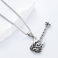 Нержавеющая Сталь Цвет Винтажные кулоны из нержавеющей стали в виде гитары с рисунком пламени для мужчин и женщин., цвет нержавеющей стали, 304 дюйм (23.62 см)
