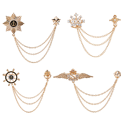 Mixed Shapes 4 шт. 4 стили сплава подвесная цепочка брошь, цепочка для костюма, цепочка для воротника, брошь-цепочка на лацкан, зажимы для галстуков, цепочка для галстука для мужского костюма, разнообразные, 113~150 мм, 1 шт / стиль