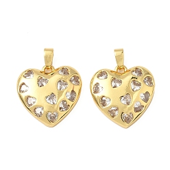 Настоящее золото 18K Латунные микропаве прозрачные подвески с фианитом, без кадмия и без свинца, сердце, реальный 18 k позолоченный, 18x18x4 мм, отверстие : 2.5x4.5 мм