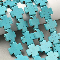 Темно-бирюзовый Синтетических нитей бирюзовые бусы, окрашенные, греческий крест, темные бирюзовый, 20x20x5 мм, Отверстие : 1 мм , около 262 шт / 1000 г