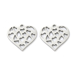 Нержавеющая Сталь Цвет 201 подвески из нержавеющей стали, шарма сердца, лазерная резка, цвет нержавеющей стали, 14.5x15.5x0.8 мм, отверстие : 1.4 мм