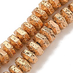 Светло-Золотое Покрытие Гальванические бусины из натуральной лавы, шестиугольник, свет позолоченные, 8x7x4.5 мм, отверстие : 1.5 мм, около 93 шт / нитка, 16.14'' (41 см)