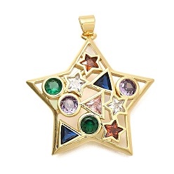 Настоящее золото 18K Латунные микро проложить кубического циркония подвески, звезда, долговечный, без кадмия и без свинца, стойки покрытие, реальный 18 k позолоченный, 30.5x29.5x4.5 мм, отверстие : 4.5x3.5 мм