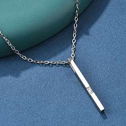 Нержавеющая Сталь Цвет 304 из нержавеющей стали кубического циркония кулон ожерелья, бар / палка, цвет нержавеющей стали, 17.7 дюйм (45 см)