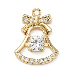 Золотой Латунные микро проложить кубического циркония подвески, Рождественский колокольчик, золотые, 18x14x4 мм, отверстие : 1.4 мм