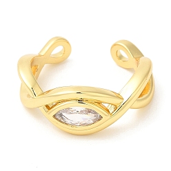 Настоящее золото 18K Стойка с покрытием из латуни, прозрачные кольца с цирконием, открытые манжеты для женщин, глаз, без свинца и без кадмия, долговечный, реальный 18 k позолоченный, 4~8.5 мм, внутренний диаметр: 17 мм