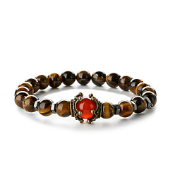 Тигровый глаз Браслет из натурального тигрового глаза с круглыми бусинами, 7-1/2 дюйм (19 см)