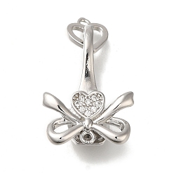 Platinum Brass with Shell Fold Over Clasps, Cadmium Free & Nickel Free & Lead Free, Bowknot, Real 18K Gold Plated, Platinum, 27mm