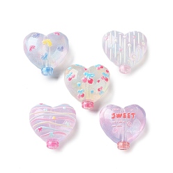Mixed Color Transparent Printed Acrylic Beads, Heart Balloon with Cherry & Star & Bowknot & Word Sweet Pattern, Mixed Color, 20.5x21x12mm, Hole: 3mm