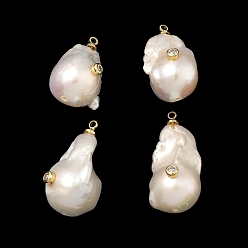 Прозрачный Подвески из латуни и перламутра с микропаве из кубического циркония, самородки очарование, долговечный, стойки покрытие, без свинца и без кадмия, реальный 18 k позолоченный, прозрачные, 22~28x13~15x13~16 мм, отверстие : 1.8 мм