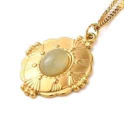 Oval 304 ожерелья из нержавеющей стали с натуральным камнем для женщин, золотые, овальные, 16.18 дюйм (41.1 см), подвеска: 24x18x5 мм.