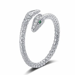 Платина Манжеты из латуни с микро паве кубический цирконий для женщин, змея, платина, размер США 8 (18.1 мм)