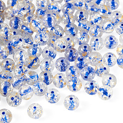 Bleu 100 pièces de perles de verre transparentes craquelées, ronde, une feuille d'or, bleu, 8~8.5mm, Trou: 0.8~0.9mm