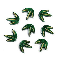 Зеленый Акриловые подвески, с золотым металлом, инкрустированным, лист, зелёные, 14x14x2 мм, отверстие : 1.4 мм