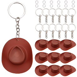 Сиена Наборы для самостоятельного изготовления брелоков-подвесок в виде ковбойской шляпы из пластика, Включите железные кольца для ключей, 304 кольца прыжок из нержавеющей стали, цвет охры, 46.5x54.5x16 мм, отверстие : 1.4 мм