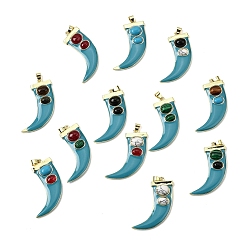 Темно-бирюзовый Природные и синтетические смешанные подвески драгоценных камней, латунные эмалированные подвески в виде рога, реальный 18 k позолоченный, долговечный, стойки покрытие, без свинца и без кадмия, смешанные окрашенные и неокрашенные, темные бирюзовый, 43x35x6.5 мм, отверстие : 4x3 мм