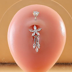 Цветок 316l хирургическая нержавеющая сталь микропаве прозрачный кубический цирконий пупочные кольца, цвет нержавеющей стали, цветок, длина стержня: 3/8"(10мм), штифты : 1.6 мм