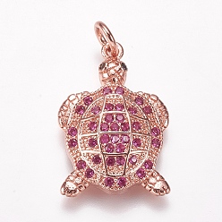 Камелия Латунные микро проложить кубического циркония подвески, черепаха, розовое золото , камелия, 21x14x4 мм, отверстие : 3 мм