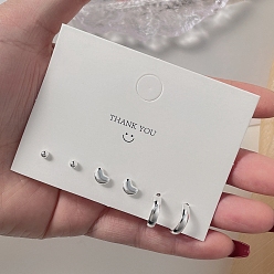 Посеребрённый 3 пары антикоррозийных изысканных латунных сережек-гвоздиков для девочек и женщин, разнообразные, 925 серебро покрытием, Размер упаковки: 75x75 mm