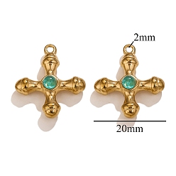 Нефрит Подвески из окрашенного натурального нефрита, из нержавеющей стали поиска, крестик, 20 мм, отверстие : 2 мм