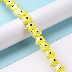 Yellow Handmade Porcelain Ceramic Beads Strands, Famille Rose Style, Star with Evil Eye, Yellow, 10.5x11x8mm, Hole: 3mm, about 32pcs/strand, 11.89~12.13 inch(30.2~30.8cm)