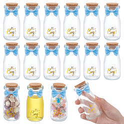 Light Sky Blue 16Pcs Glass Bottle, with Polyester Bowknot, Light Sky Blue, 10cm