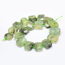 Prehnite Natural Prehnite Beads Strands, Faceted, Rectangle, 21~25x16~20x8~10mm, Hole: 1.5mm, about 19pcs/strand, 14.9 inch(38cm)