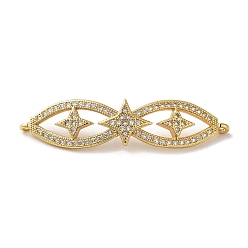 Golden Rack Plating Brass Micro Pave Clear Cubic Zirconia Connector Charms, Star Links, Long-Lasting Plated, Lead Free & Cadmium Free, Golden, 41x9.5x2mm, Hole: 1mm