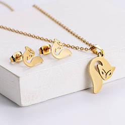 Лиса 201 комплект из ожерелья с подвеской из нержавеющей стали и сережек-гвоздиков, золотые, лиса, 450 мм