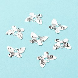 925 Sterling versilbert Messing Charme, langlebig überzogen, cadmiumfrei und bleifrei, hohl, Schmetterling, 925 Sterling versilbert, 9.5x13x0.2 mm, Bohrung: 1.2 mm