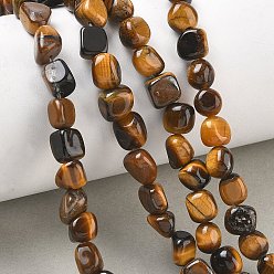 Yellow Natural Tiger Eye Beads Strands, Nuggets, Tumbled Stone, Yellow, 6~8.5x6~7.5x5~8mm, Hole: 0.9mm, about 27~35pcs/strand, 9.84~11.02''(25~28cm)