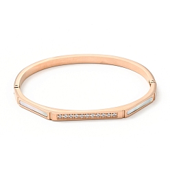 Rose Gold Shell Oval and Cubic Zirconia Hinged Bangle, 304 Stainless Steel Jewelry for Women, Ion Plating(IP), Rose Gold, Inner Diameter: 1-7/8x2-1/4 inch(4.7x5.7cm)