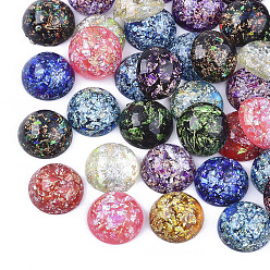 Mixed Color Resin Cabochons, with Gold Foil/Silver Foil, Half Round/Dome, Mixed Color, 12x5.5mm