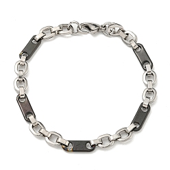 Черный Двухцветный 201 браслет-цепочка с овальными звеньями из нержавеющей стали, 304 из нержавеющей стали пряжки, чёрные, 8-1/4 дюйм (20.9 см), широк: 6.5 мм