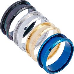 Mixed Color Stainless Steel Grooved Finger Ring Settings, Ring Core Blank, for Inlay Ring Jewelry Making, Mixed Color, 8mm, Inner Diameter: 20mm, 4pcs/set