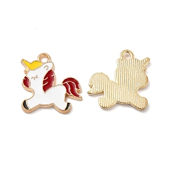 Rouge Pendentifs en émail , charme de licorne, or, rouge, 18x17.3x1.5mm, Trou: 2mm