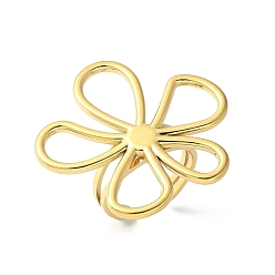 Настоящее золото 18K 304 из нержавеющей стали манжеты кольца, полые цветок, реальный 18 k позолоченный, Цветок: 36x38 мм, регулируемый