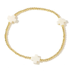 (404) Непрозрачное AB Кислое яблоко Браслеты из латуни с бусинами и эластичной лентой, тонкие золотые цепочки, модные ювелирные аксессуары для женщин, розовое золото , цветочный белый, 6.89 дюйм (17.5 см)