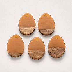 Peru Transparent Resin & Walnut Wood Pendants, Waxed, Teardrop, Peru, 17.5x13x3mm, Hole: 2mm