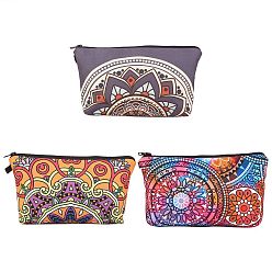 Mixed Color 3Pcs 3 Style Polyester Tarp Zip Cosmetic Pouches, Rectangle with Flower Pattern, Mixed Color, 14.4x21.7x2.1cm, 1pc/color