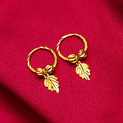 Золотой Серьги-кольца из латуни и сплава в форме листа, золотые, 15 мм