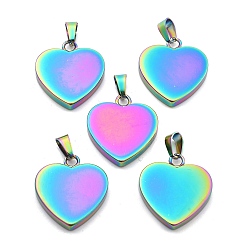 Rainbow Color Ионное покрытие (ip) модные 304 штамповка из нержавеющей стали пустые бирки подвески, сердце, зеркальная полировка, Радуга цветов, 23~25x22x4 мм, отверстие : 3x6 мм