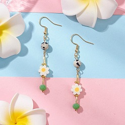 Золотой Серьги-подвески из акрила и полимерной глины, с 304 нержавеющей стали серьги крючки, цветок, золотые, 64x9 мм