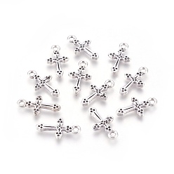 Античное Серебро Сплавочные подвески тибетского стиля, без кадмия и без свинца, крестик, античное серебро, 19x10.5x2 мм, отверстие : 2 мм