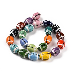 Mixed Color Handmade Procelain Beads Strands, Rugby, Mixed Color, 16x11mm, Hole: 1.6mm, about 22pcs/strand, 13.98''(35.5cm)