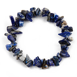 Lapis Lazuli Unisex Chip Natural Lapis Lazuli Beaded Stretch Bracelets, Inner Diameter: 1-3/4~2 inch(4.5~5cm)